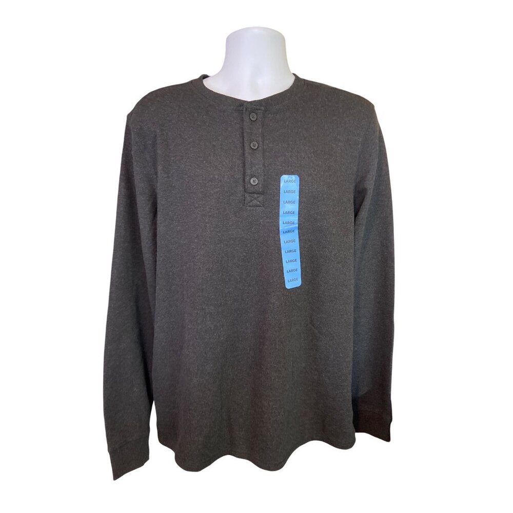 Membe’s Mark Henley Shirt L Black Thermal Waffle Long Sleeve Utility Outdoor